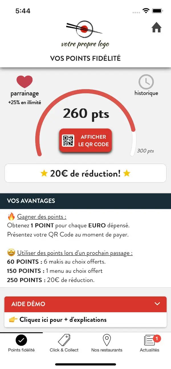 Points de fidélité dématérialisés pour restaurant asiatique